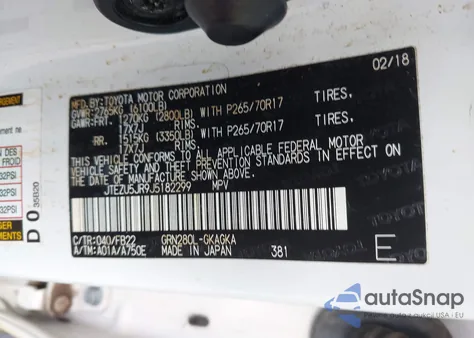 2018 Toyota 4Runner Limited/Sr5/Sr5 Premium из США, поврежденный, VIN JTEZU5JR9J5182299